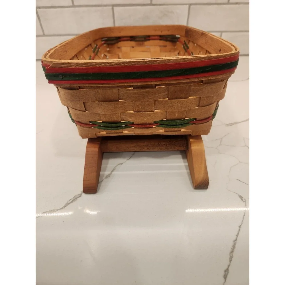 1990 Hand Woven‎ Sleigh Basket on Wood Runners~19th Century Basket Co~Christmas
